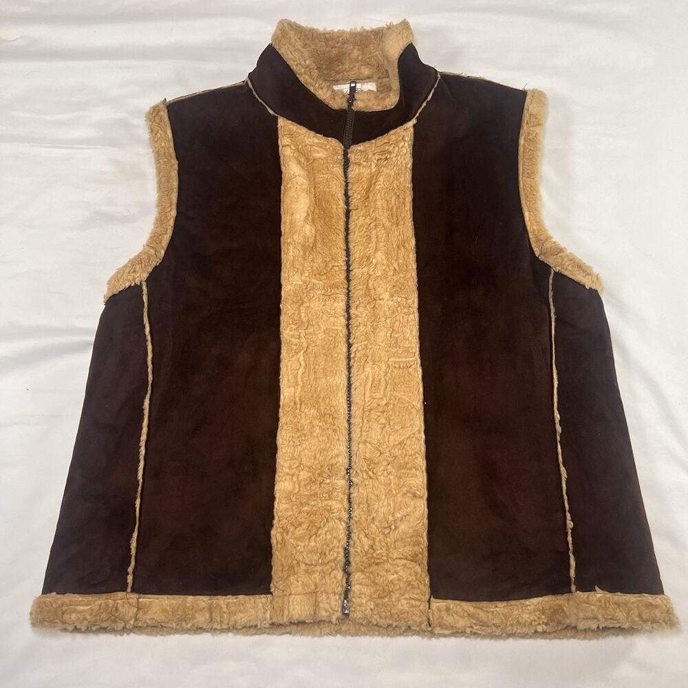 Tasha Polizzi Vest Size L Brown Faux Suede/Fur Full Zip Festival Boho Vintage